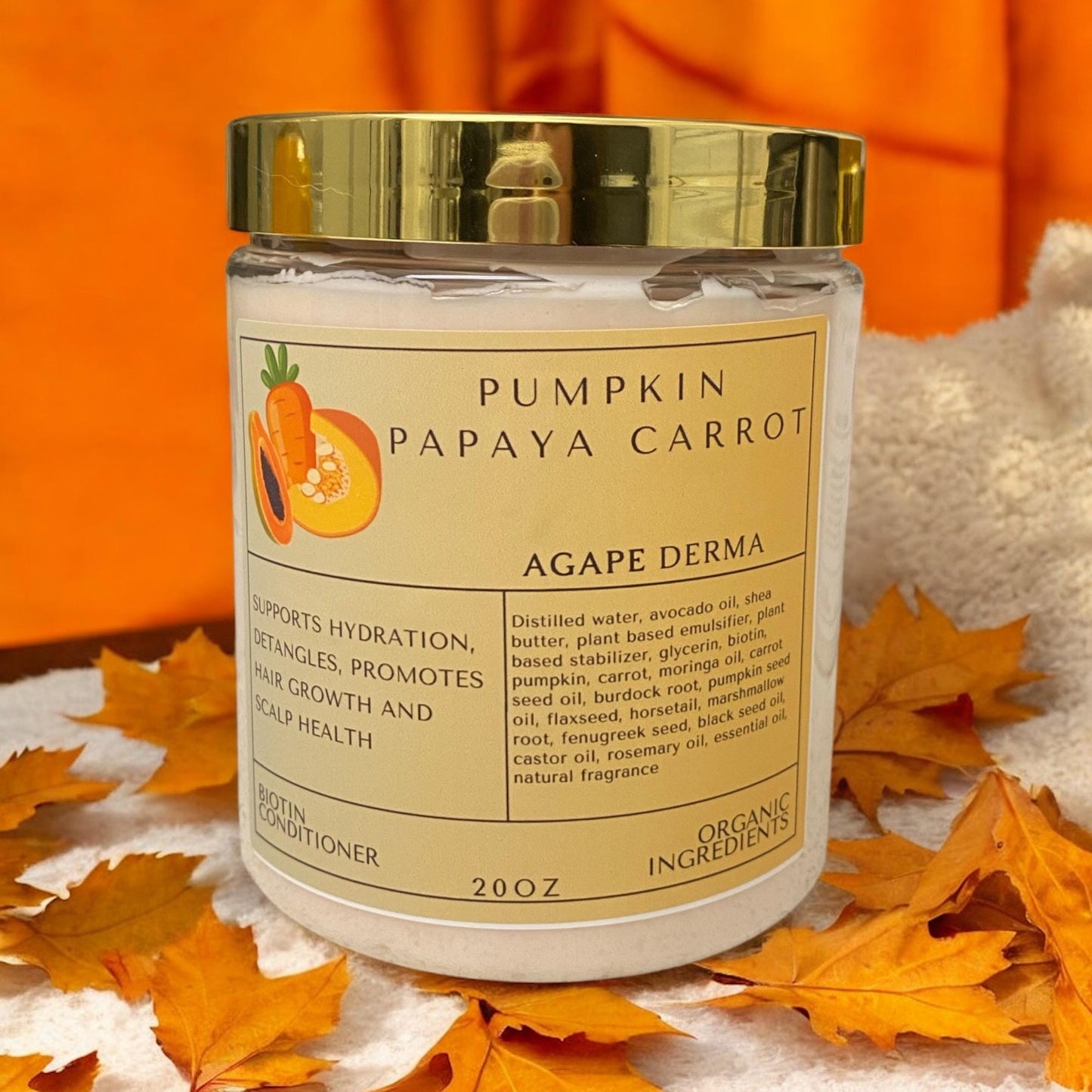 Pumpkin Papaya Carrot Ultra Moisturizing Natural Biotin Deep Conditioner 20oz - Infused with hair growth ingredients
