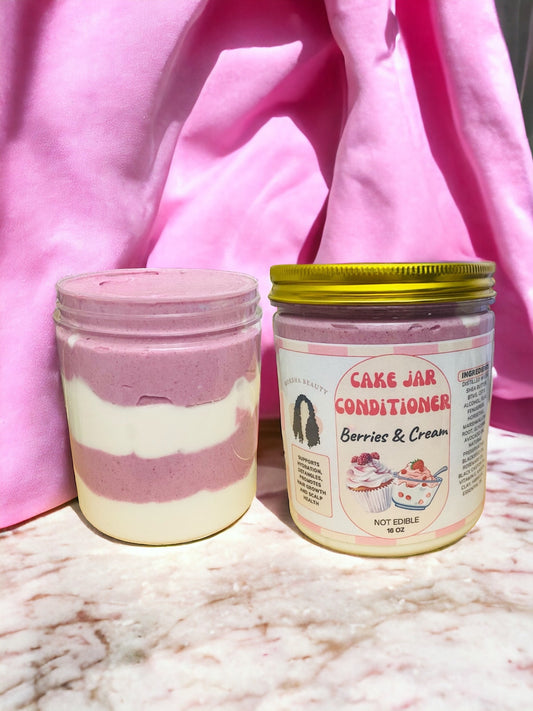 Hair “Cake Jar” Vegan Deep Conditioner 20oz - Berries N Cream - Infused with hair growth ingredients