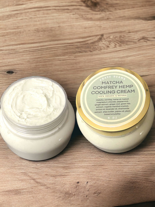 Irish Sea Moss Oatmeal / Matcha Comfrey Hemp / Magnesium Muscle Cooling Cream / Made with Arnica oil, Magnesium, Irish sea moss