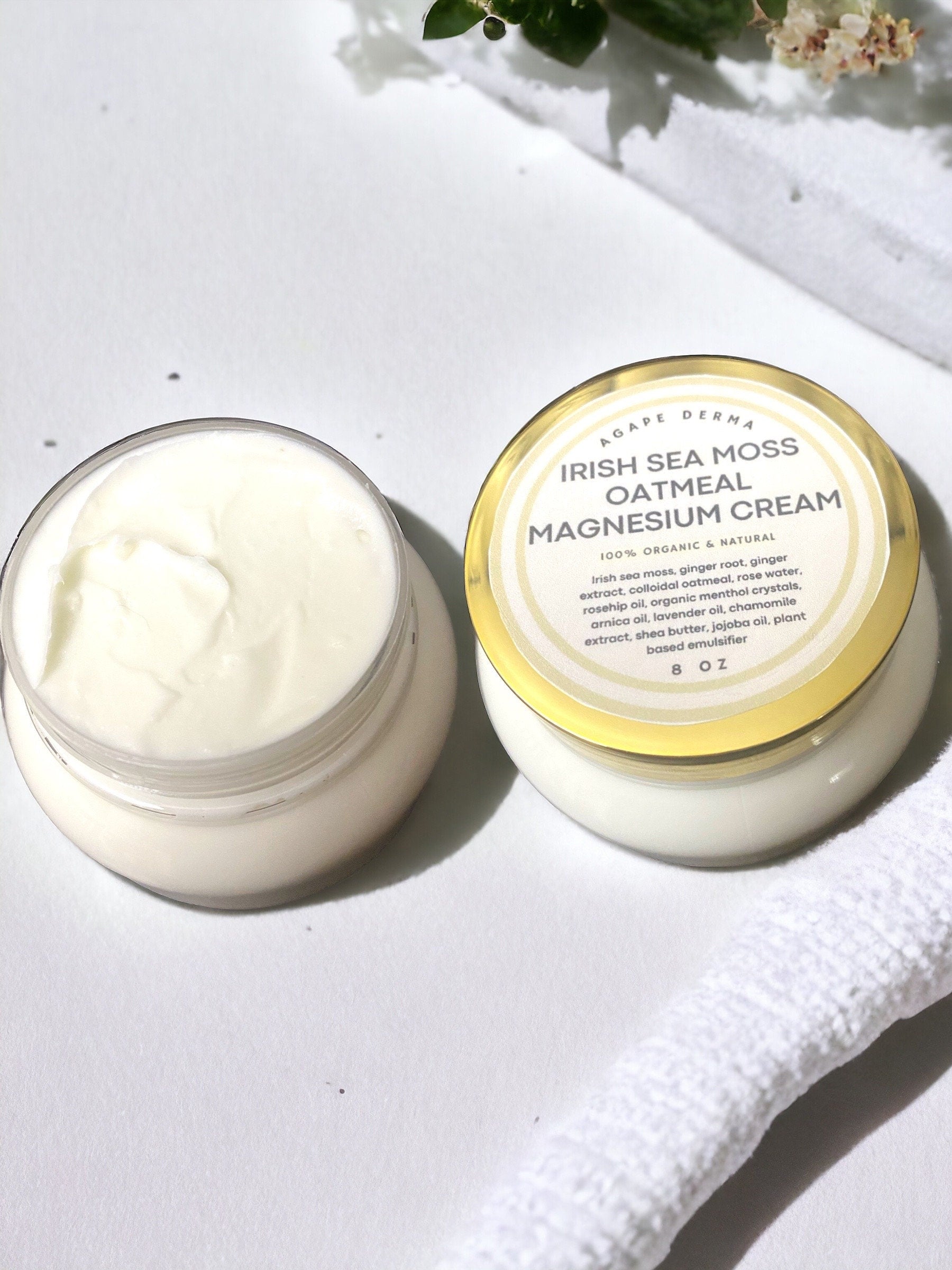 Irish Sea Moss Oatmeal / Matcha Comfrey Hemp / Magnesium Muscle Cooling Cream / Made with Arnica oil, Magnesium, Irish sea moss