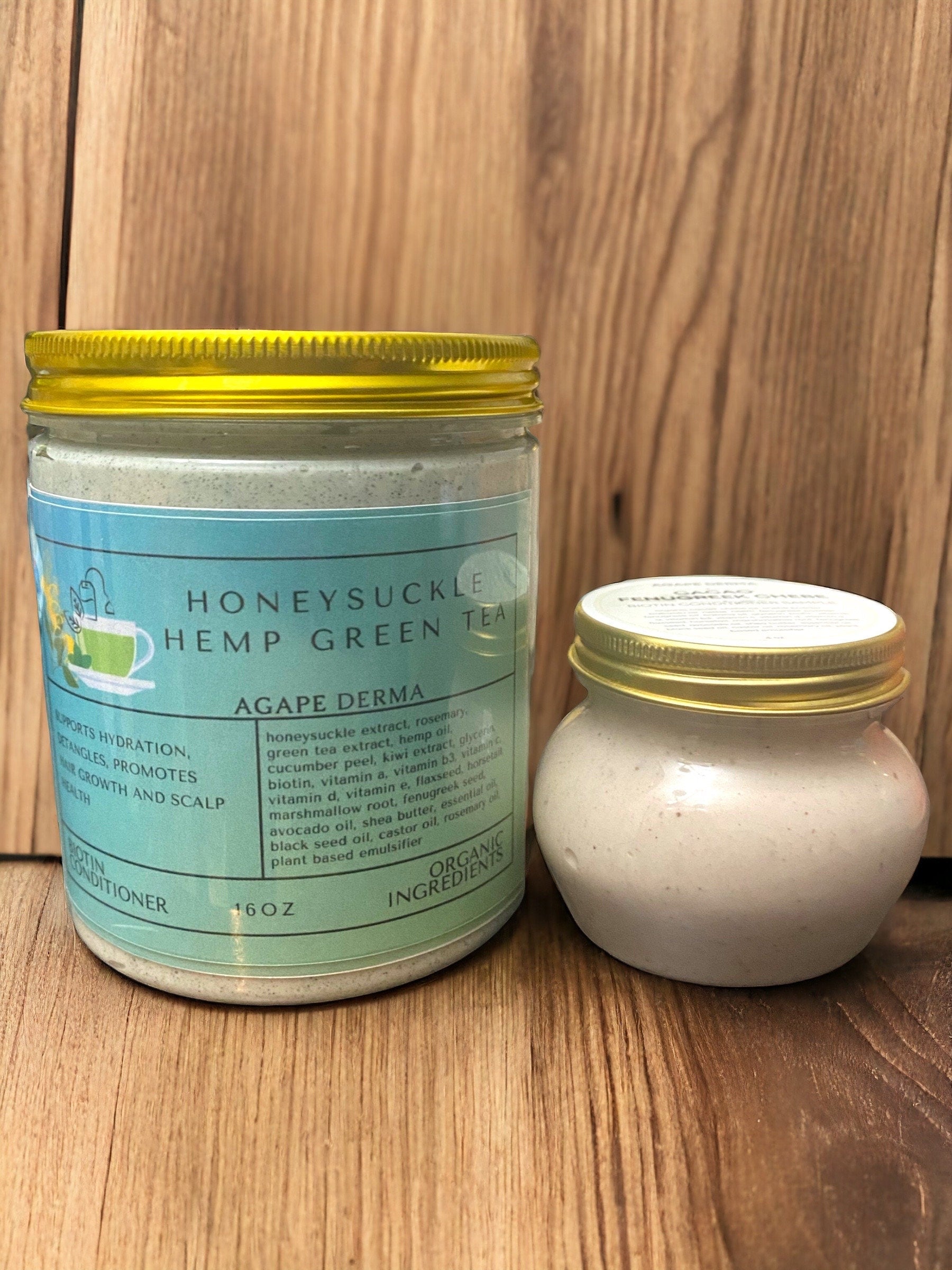 Honeysuckle Hemp Green Tea Biotin Natural Shampoo & Deep Conditioner Set - Infused with hair growth ingredients