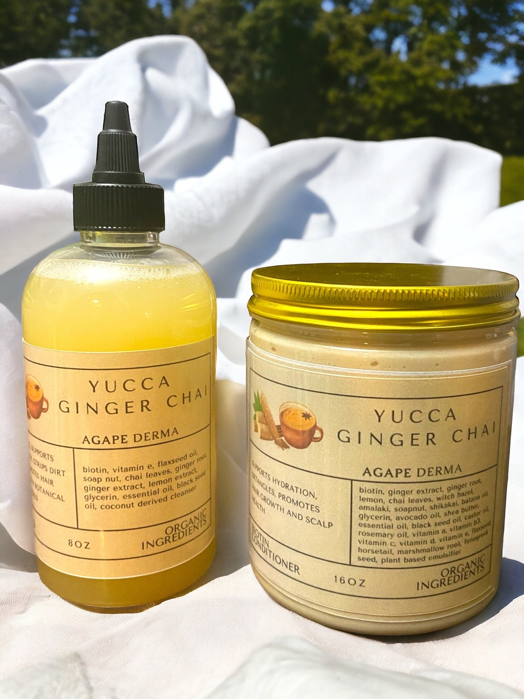 Yucca Ginger Chai Biotin Natural Shampoo & Deep Conditioner Set - Infused with hair growth ingredients
