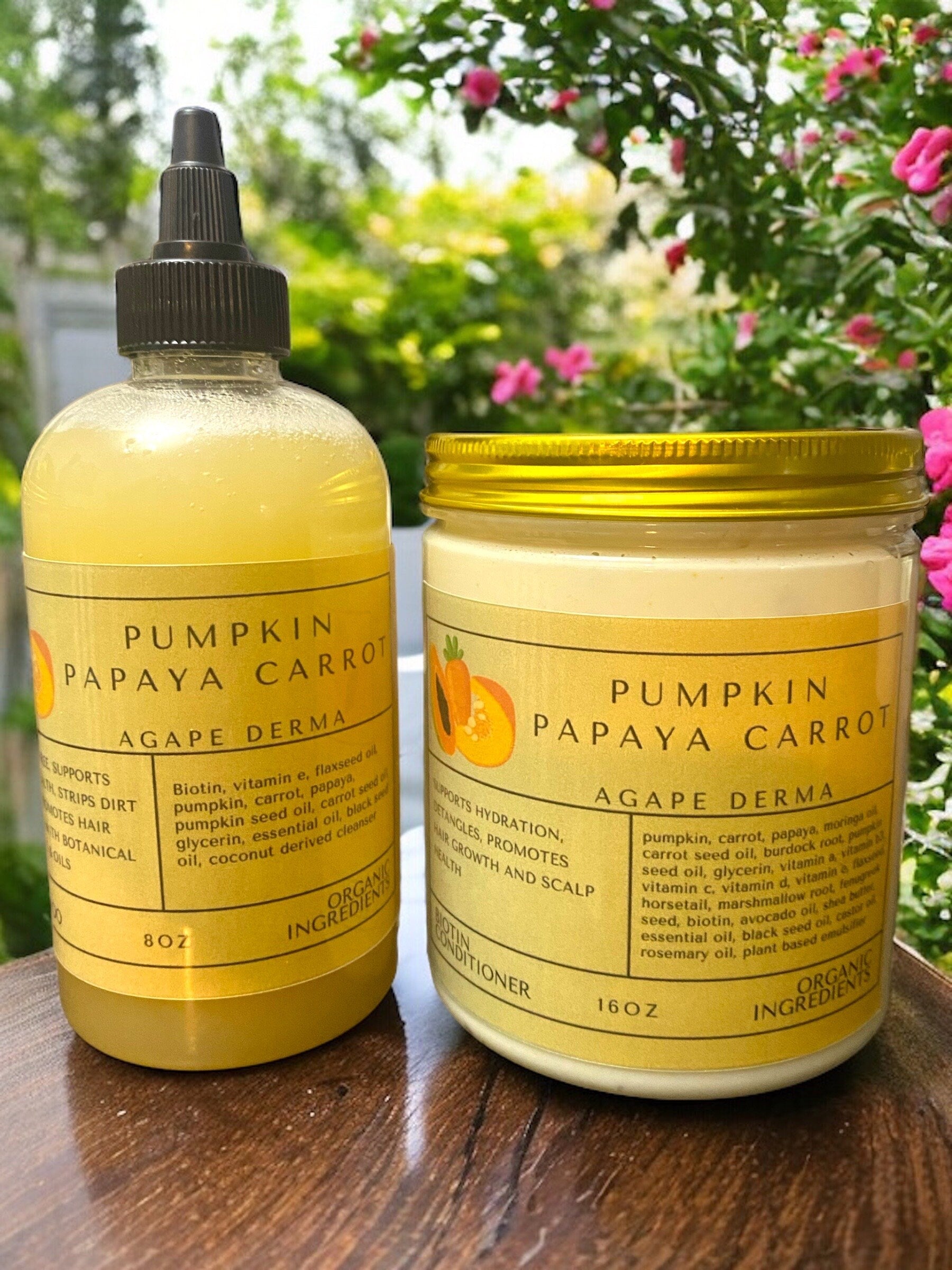 Pumpkin Papaya Carrot Biotin Natural Shampoo & Deep Conditioner Set - Infused with hair growth ingredients