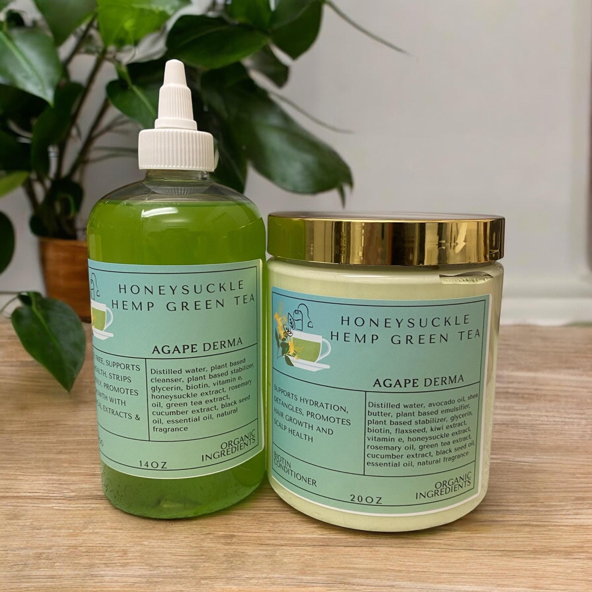 Honeysuckle Hemp Green Tea Biotin Natural Shampoo & Deep Conditioner Set - Infused with hair growth ingredients