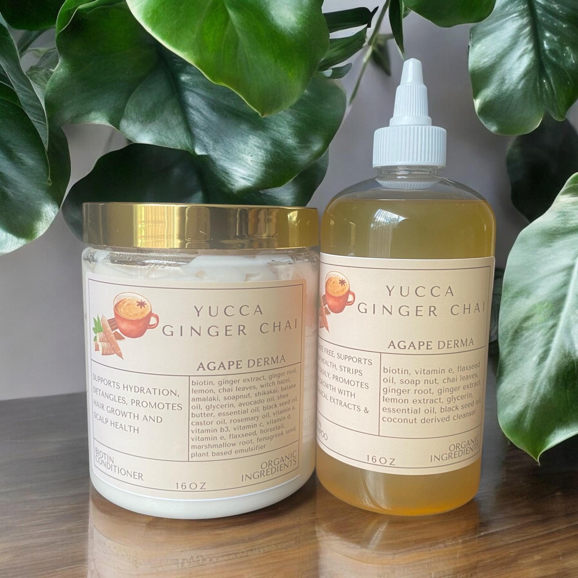 Yucca Ginger Chai Biotin Natural Shampoo & Deep Conditioner Set - Infused with hair growth ingredients