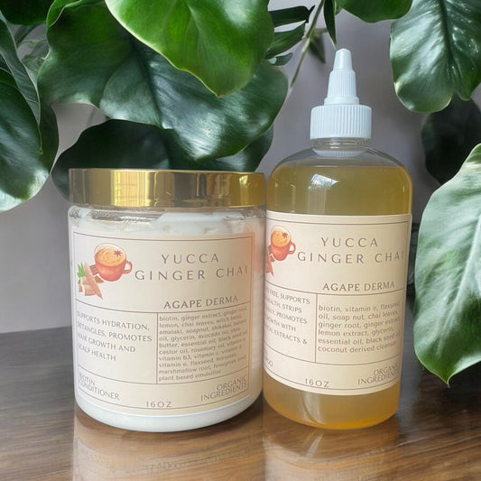 Yucca Ginger Chai Biotin Natural Shampoo & Deep Conditioner Set - Infused with hair growth ingredients