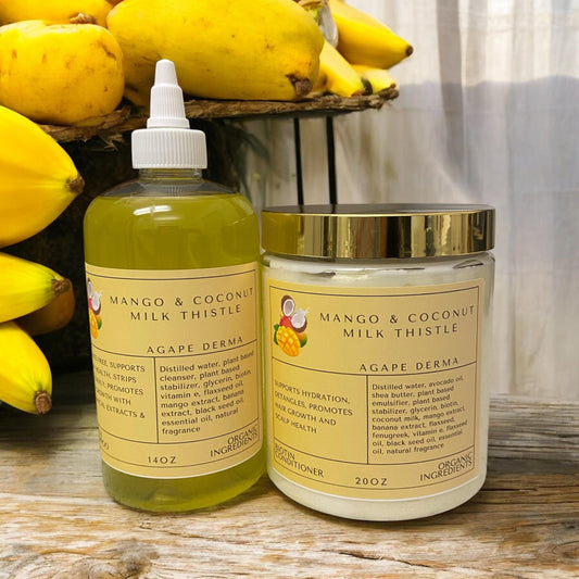 Mango & Coconut Milk Thistle Biotin Natural Shampoo and Deep Conditioner Set - Infused with hair growth ingredients