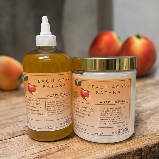 Peach Agave Batana Biotin Natural Shampoo & Deep Conditioner Set - Infused with hair growth ingredients