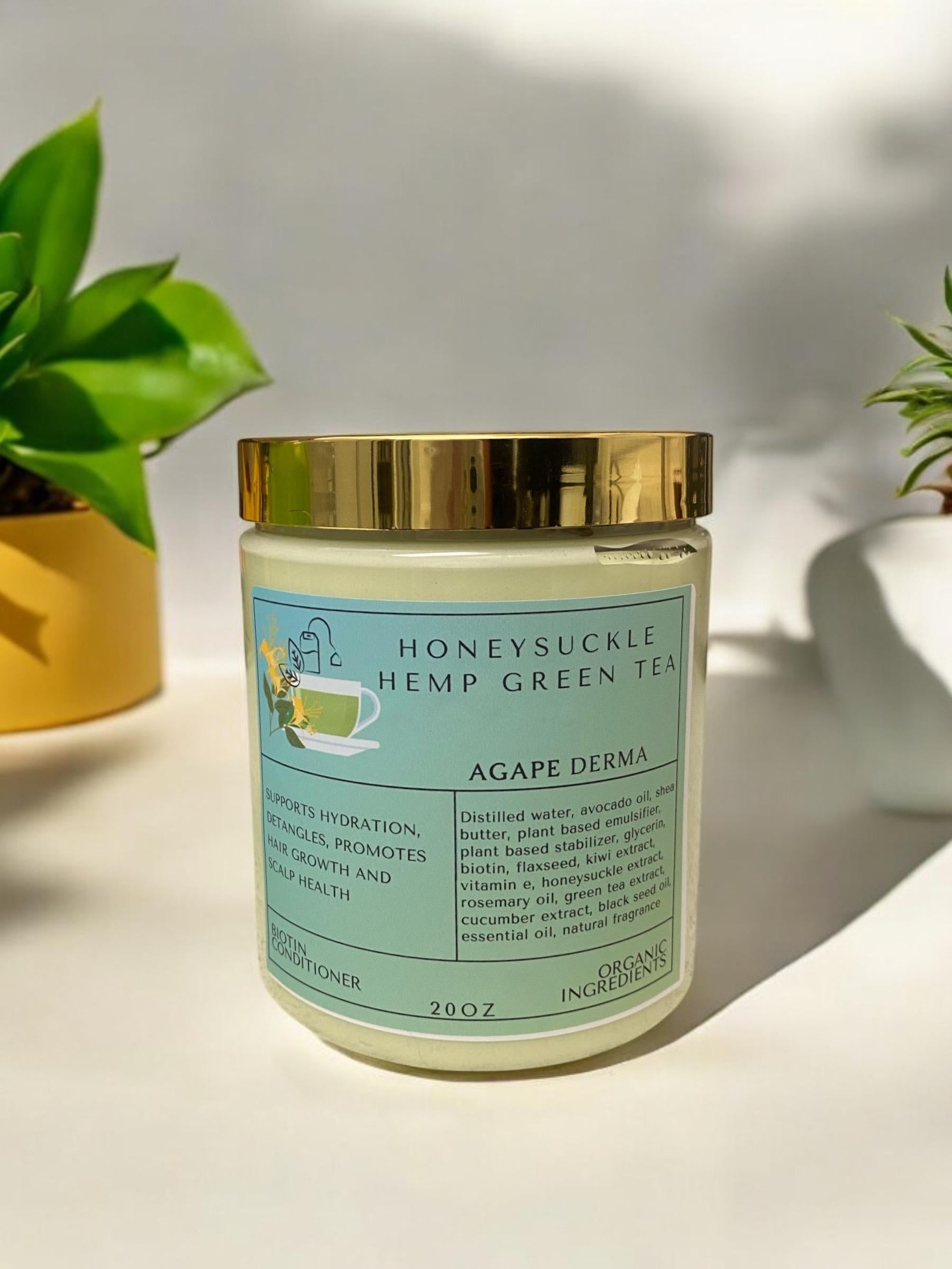 Honeysuckle Hemp Green Tea Ultra Moisturizing Natural Biotin Deep Conditioner 20oz - Infused with hair growth ingredients