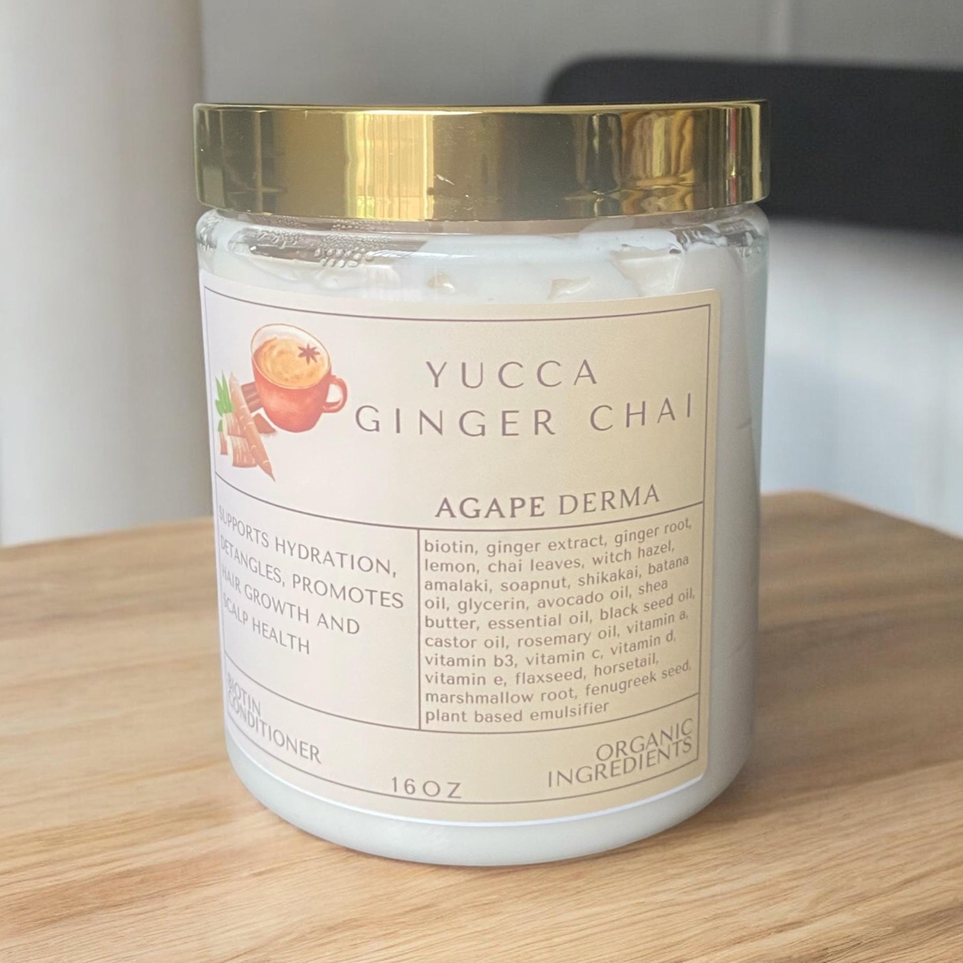 Yucca Ginger Chai Ultra Moisturizing Natural Biotin Deep Conditioner 20oz - Infused with hair growth ingredients