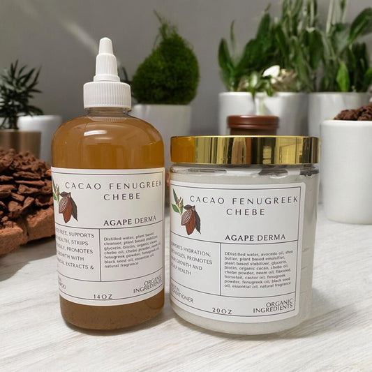 Cacao Fenugreek Chebe Biotin Natural Shampoo & Deep Conditioner Set - Infused with hair growth ingredients
