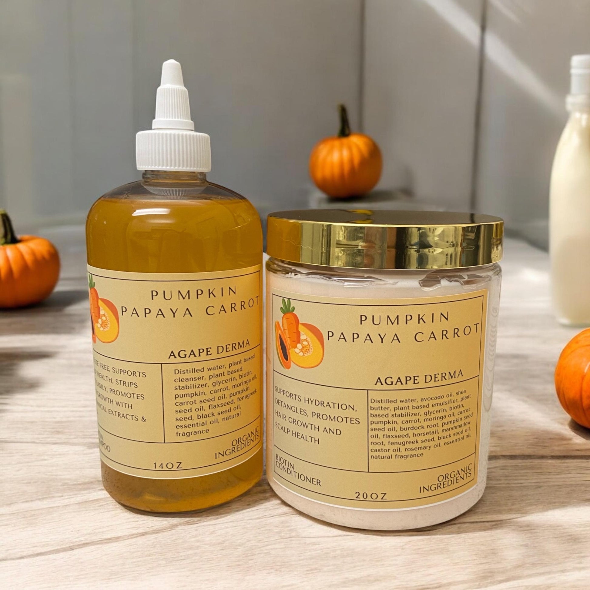 Pumpkin Papaya Carrot Biotin Natural Shampoo & Deep Conditioner Set - Infused with hair growth ingredients