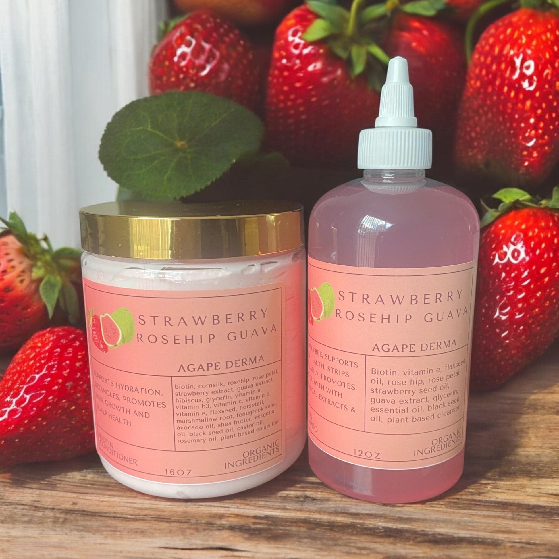 Strawberry Rosehip Guava Biotin Natural Shampoo & Deep Conditioner Set - infused with hair growth ingredients