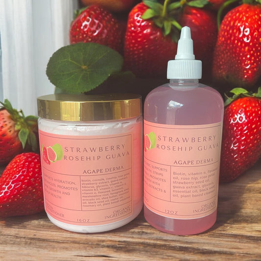 Strawberry Rosehip Guava Biotin Natural Shampoo & Deep Conditioner Set - infused with hair growth ingredients
